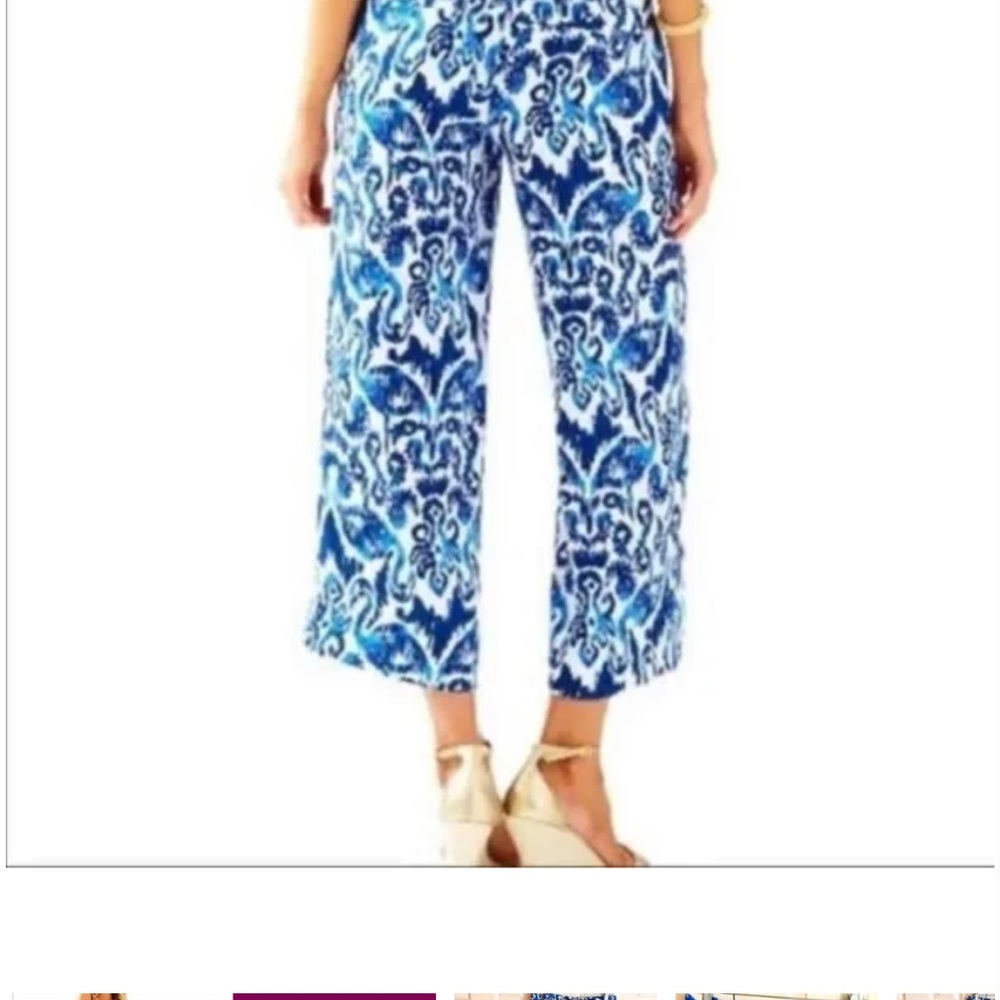 Lilly Pulitzer Lela Crop Pants Resort Navy Beach Bathers Blue White Size 0 - Picture 2 of 4